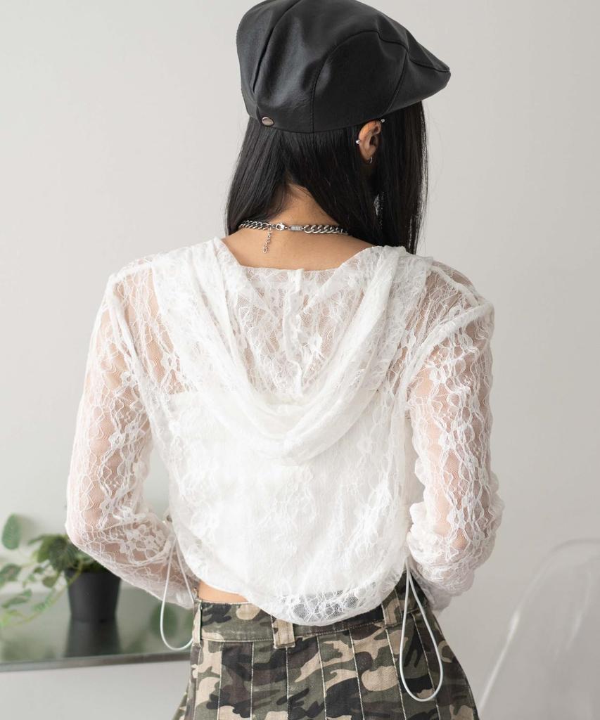 WEGO Lace Girly Size White Women's Double-Zip Hoodie, Top, F,