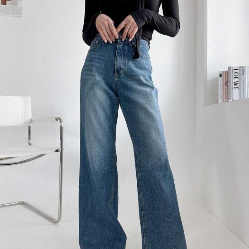 New Arrivals Open Run Semi Flare Pants High Waist Wash Denim