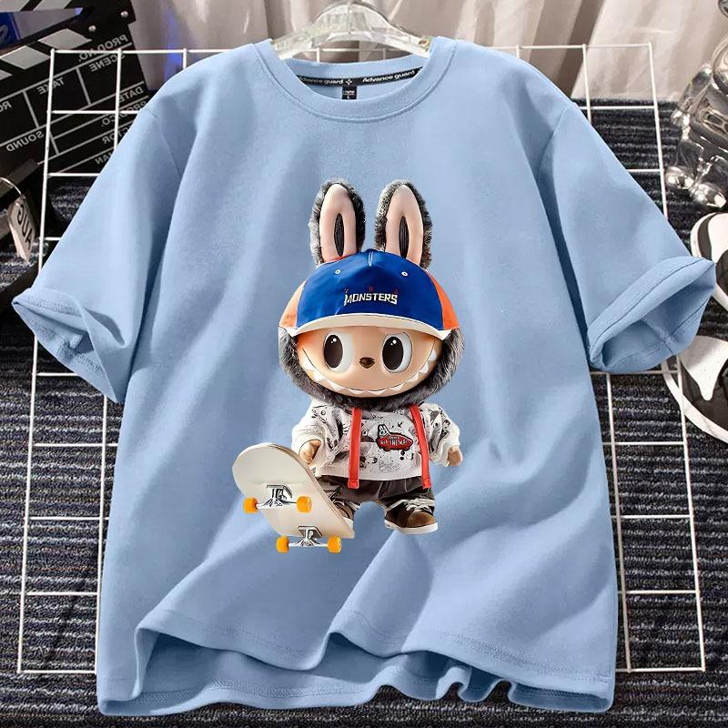 2025 New LABUBU T-shirt Fashion Versatile Skateboarding Youth LABUBU Pattern Printed Girl Round Neck Short Sleeve