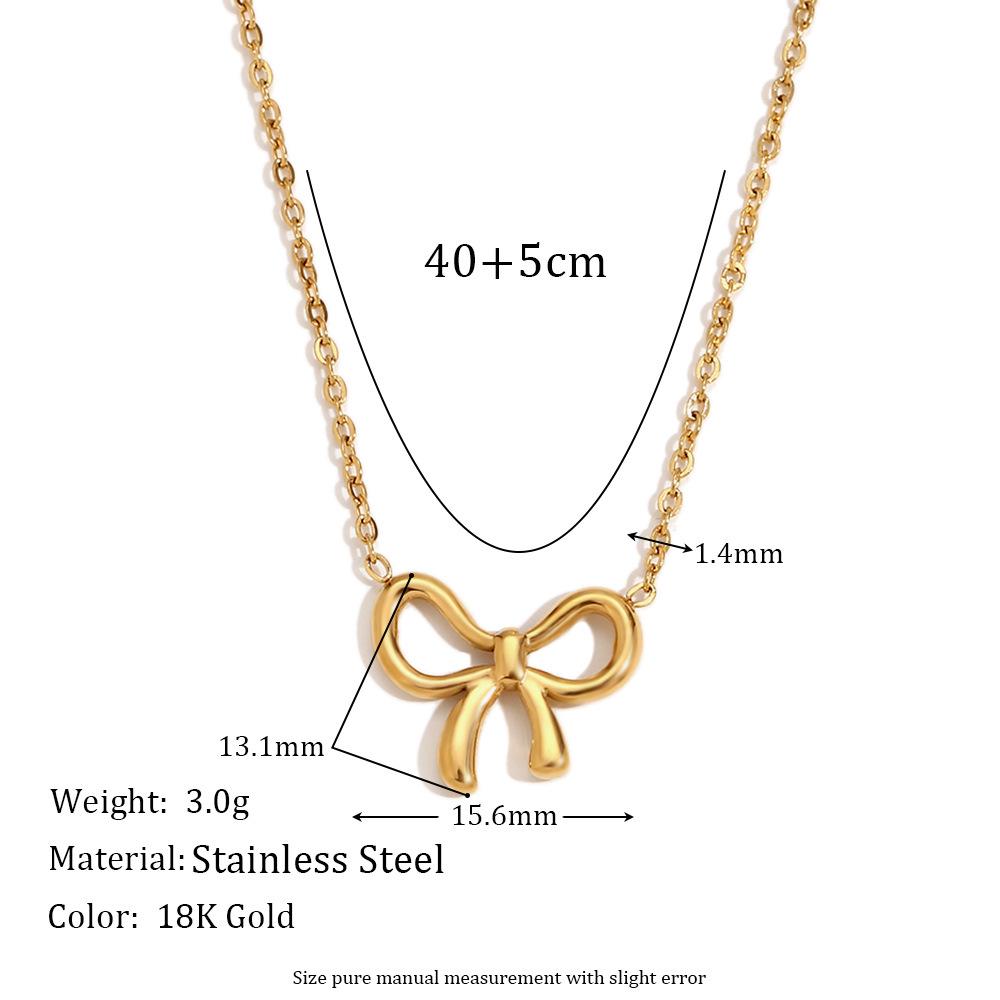 European-American Fashion: 18K Gold-Plated Stainless Steel Bow Necklace & Cute Stud Earrings for Women