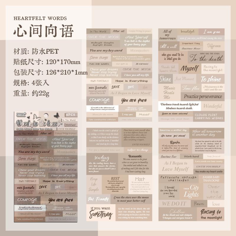 

4pcs Vintage Letters PET Stickers DIY Scrapbooking Supplies Collage Photo Album Decor Junk Journal Aesthetic Stationery Stickers