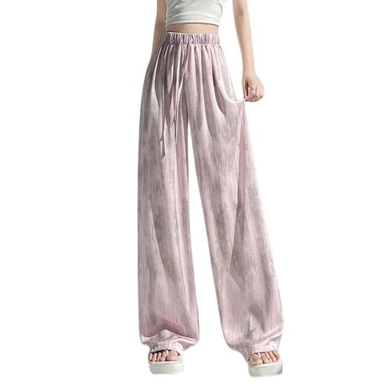 Women Pants Elastic High Waist Adjustable Drawstring Wide Leg Trousers Tie Dye Print Summer