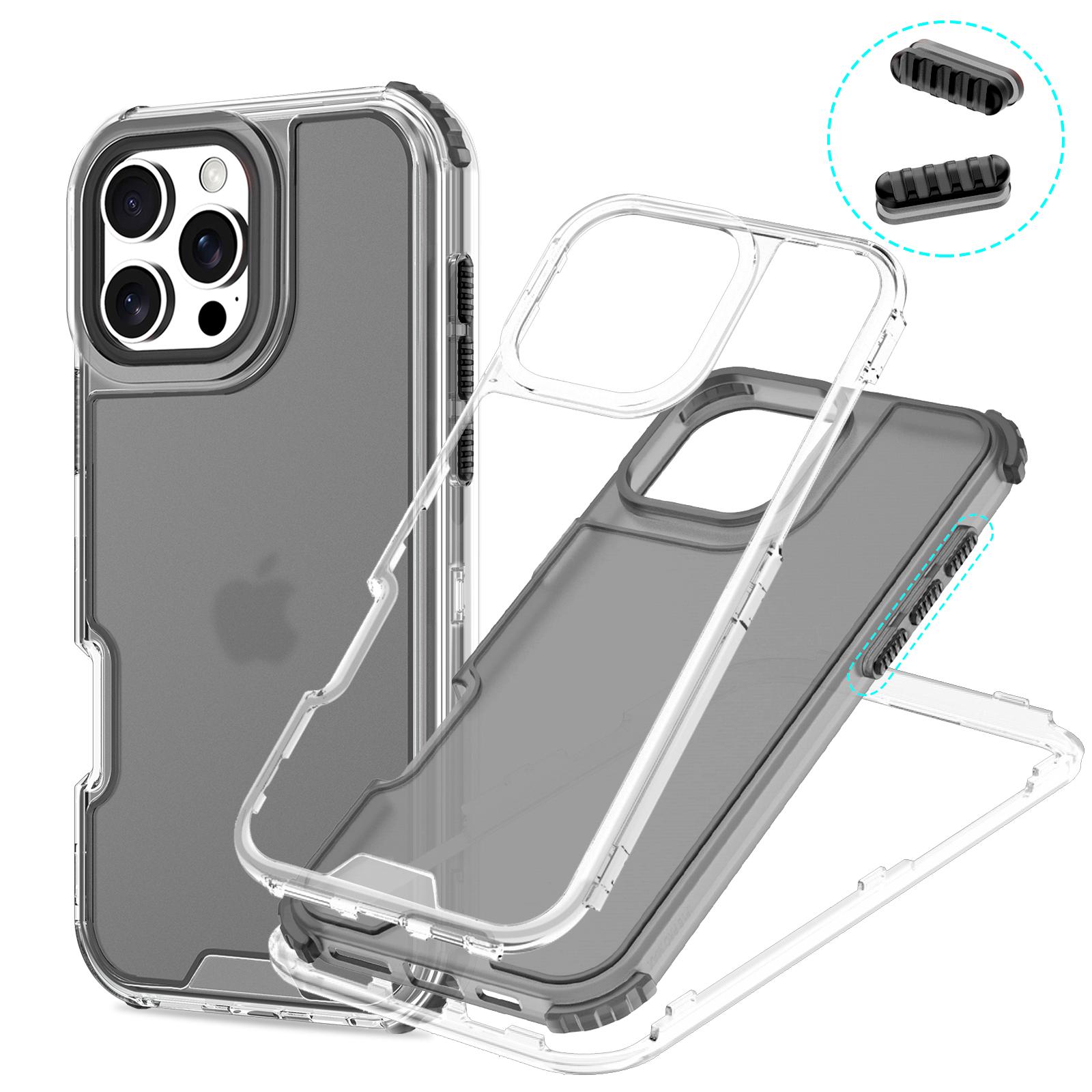 

For iPhone 16 Pro Max Case Detachable Design Soft TPU+Clear PC Phone Back Cover Black