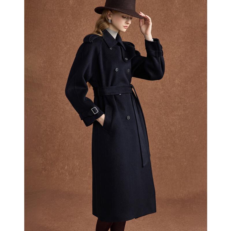Wudao British Style Double-Breasted Wool-Cashmere Trench Coat
