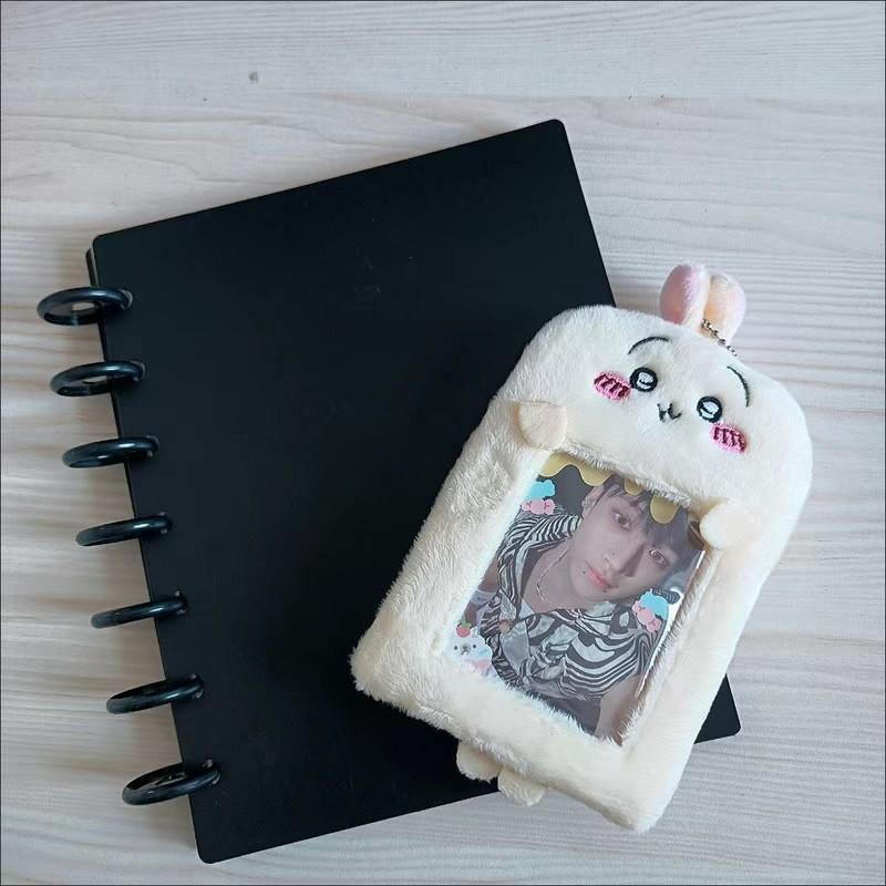 "Cute Cartoon Plush ID Card Holder Keychain for Work or Photo Cards"