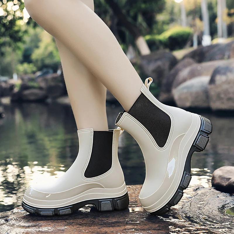 Fashion Rain Boots for Women Fashionable Short-Tube Waterproof Shoes for Outer Wea New Mid-Tube Chelsea Waterproof Anti-Slip Rain Boot