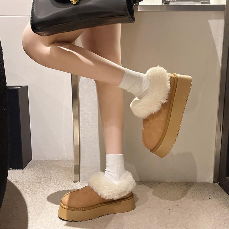 2025 New Popular Winter Velvet Platform Women's Shoes, Northeast Large Cotton Shoes, Leather Surface, Snow Boots, Women's Fur Integrated