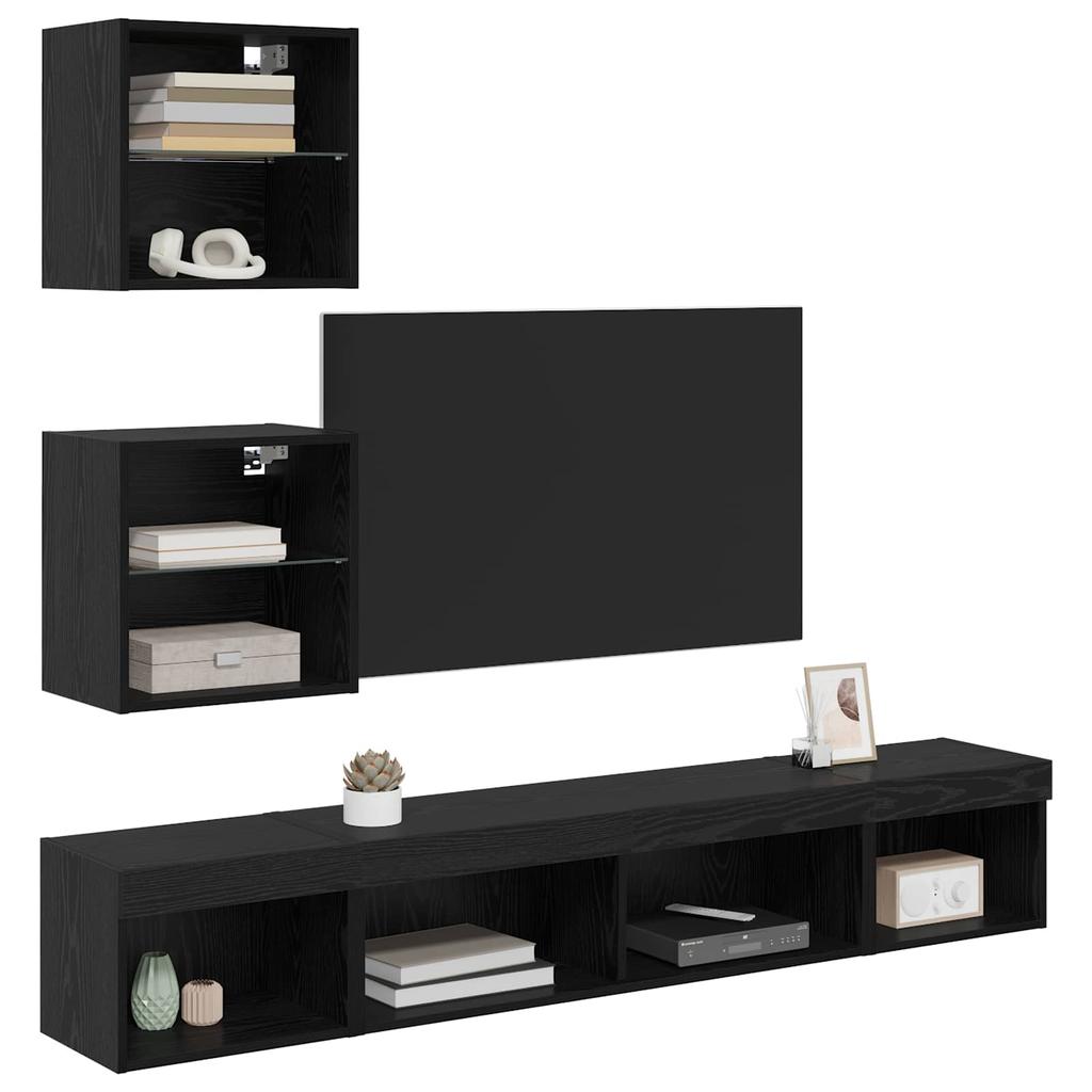 TV Wall Units with LED Lighting 5 Pcs Black Oak Effect