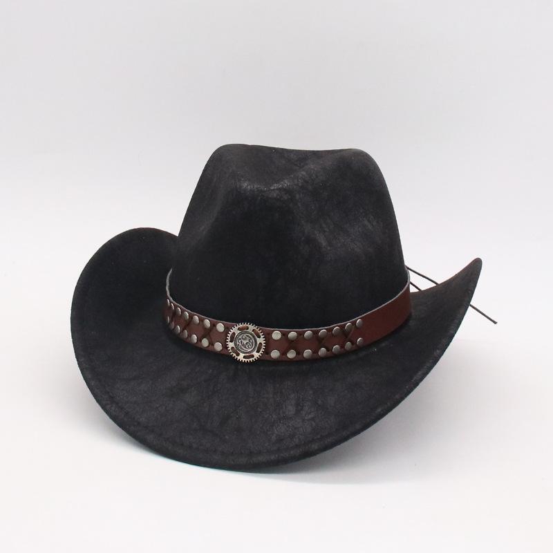 Ethnic Style Western Cowboy Hat Amazon Hot-Selling Stage Jazz Hat Cross-Border Foreign Trade Brown Ox Head Suede Top Hat