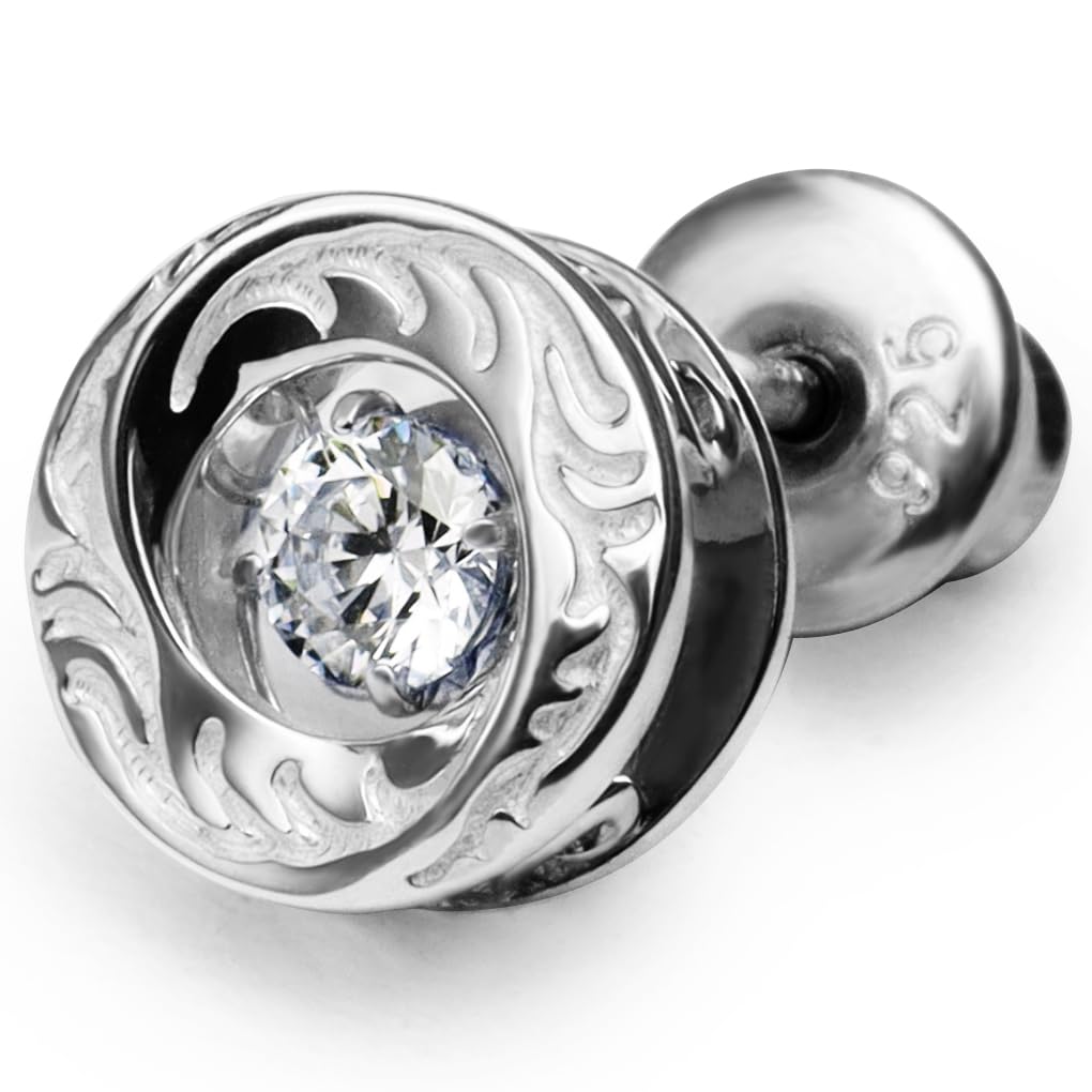 

[CROSS EMOTION] [Special Feature] Dancing Stone Men s Earrings with Arabesque Design, Sterling Silver (925), Single Earring