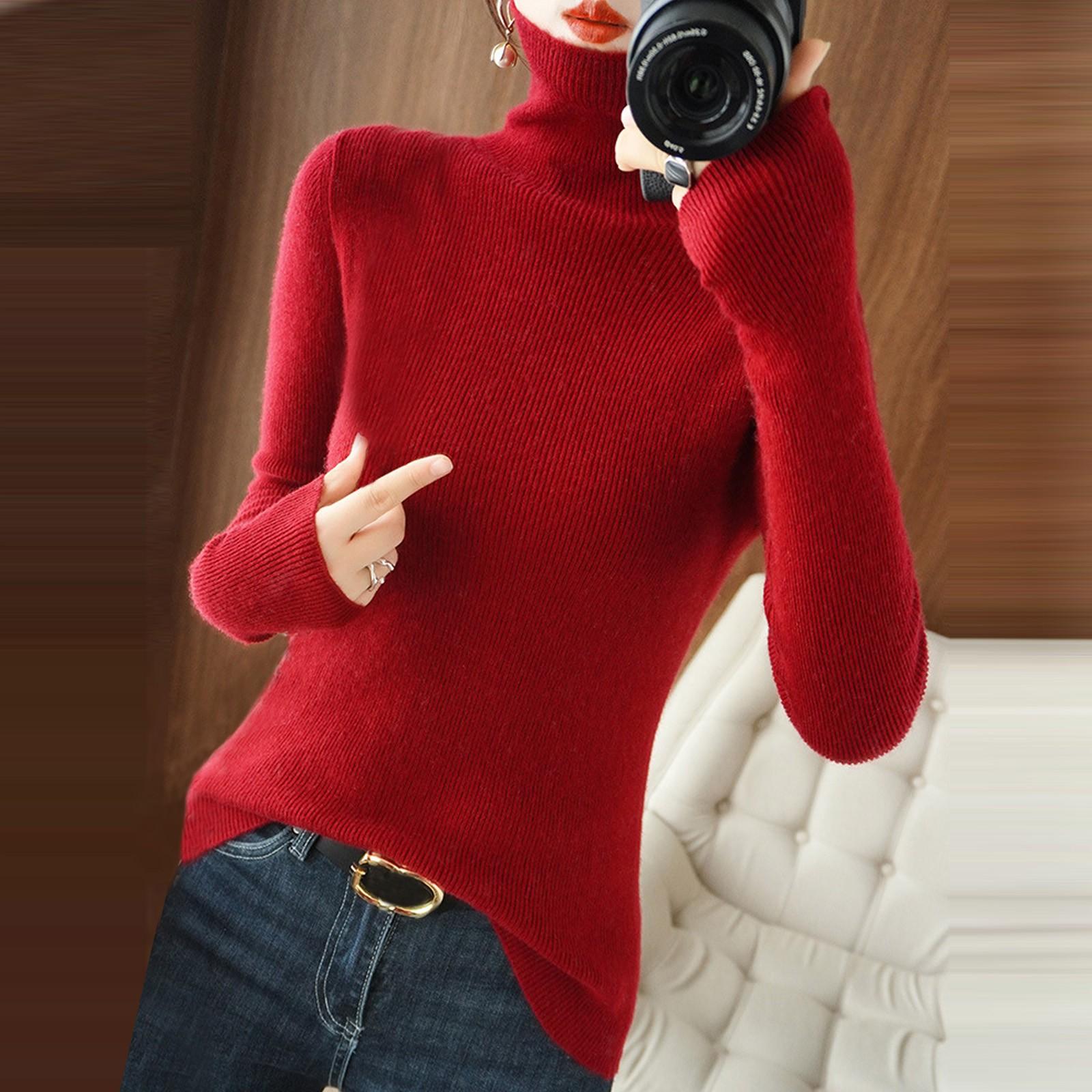 

Женские модные однотонные теплые трикотажные свитера с длинными рукавами и воротником-стойкой, зимние XXL винный