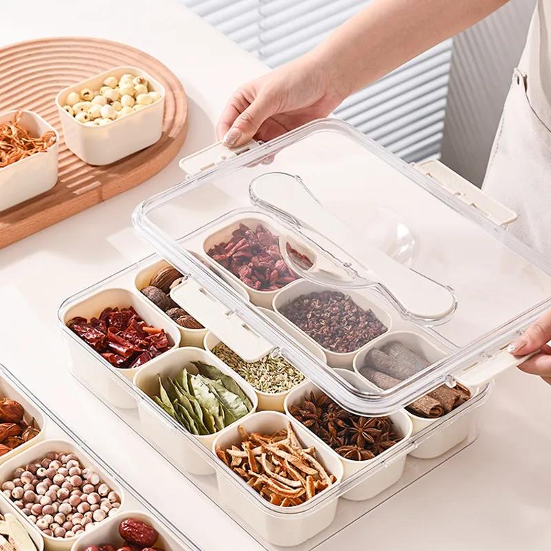 Seasoning Box Kitchen Sealed Spice Storage Box Food Grade Transparent Seasoning Box Refrigerator Fresh-Keeping Box With Handle YLE590