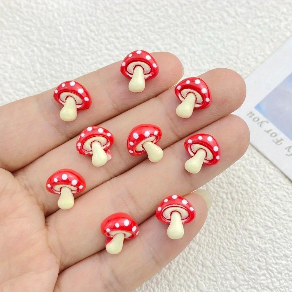 50Pcs/Bag Cute Resin Small Mushroom Flat Back Ornament Jewelry Making Manicure Hairwear Accessorie DIY Material