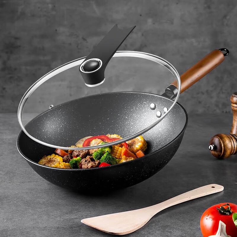 MAXCOOK True Value Series Refined Iron Non-stick Wok with Beechwood Handle