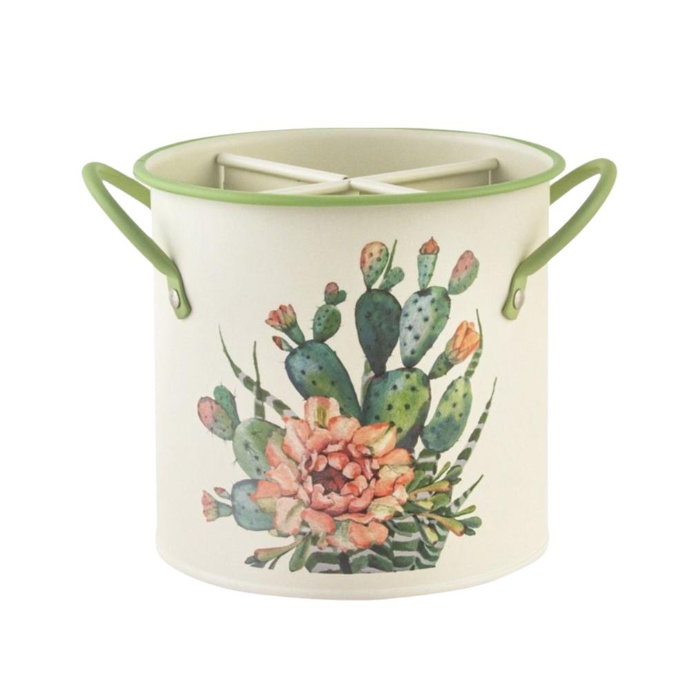 Retro Style Kitchen Storage Bucket With Divider Iron Material Draining Rack Durable Construction 4 Grids Kitchen Storage Box