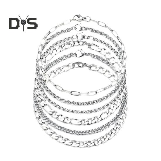 

6 шт. Женский браслет из нержавеющей стали в стиле хип-хоп, мужской браслет, изысканная ручная работа, гладкая поверхность, набор браслетов 1 Set