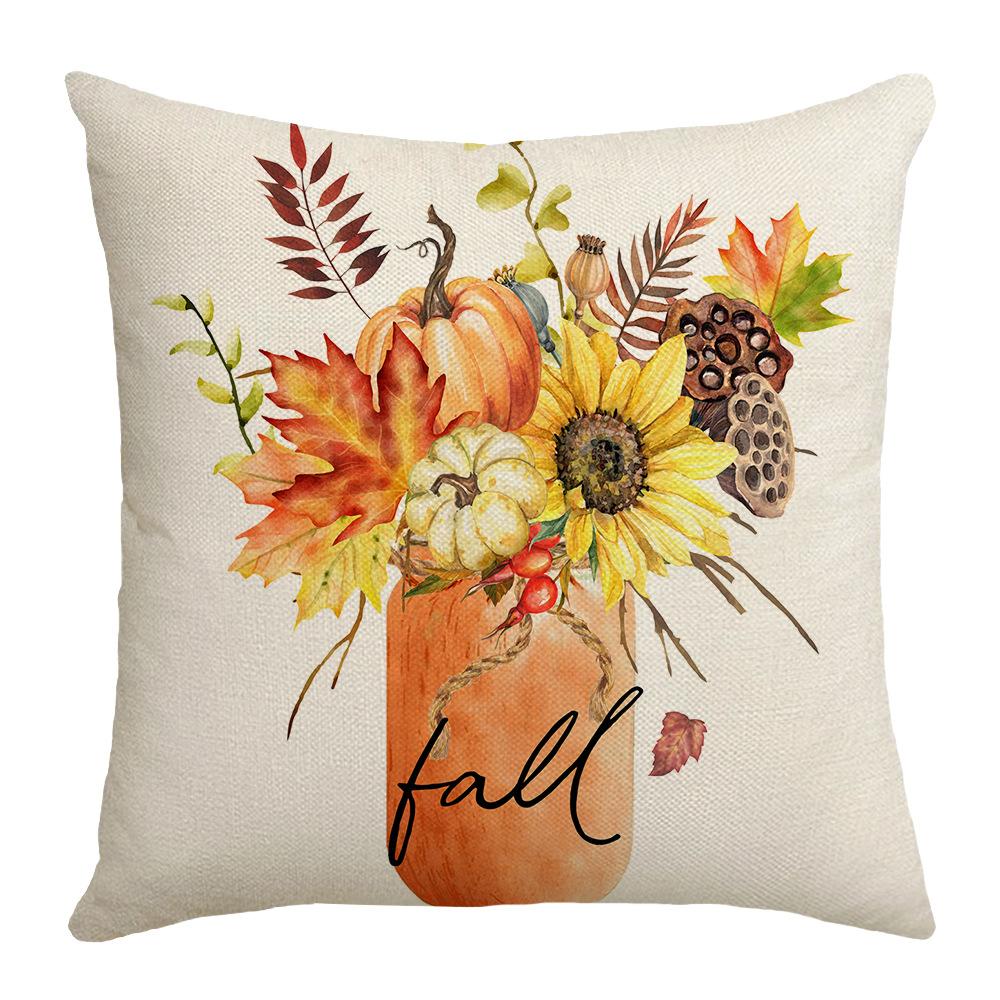 New Harvest Festival Autumn Cushion Pumpkin Vase Sunflower Home Cushion Pillow Cover