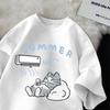 Summer Japanese Cartoon Cute Cat Funny Printed Short-sleeved T-shirt for Ladies and Boys Same Loose Casual Large-size Top