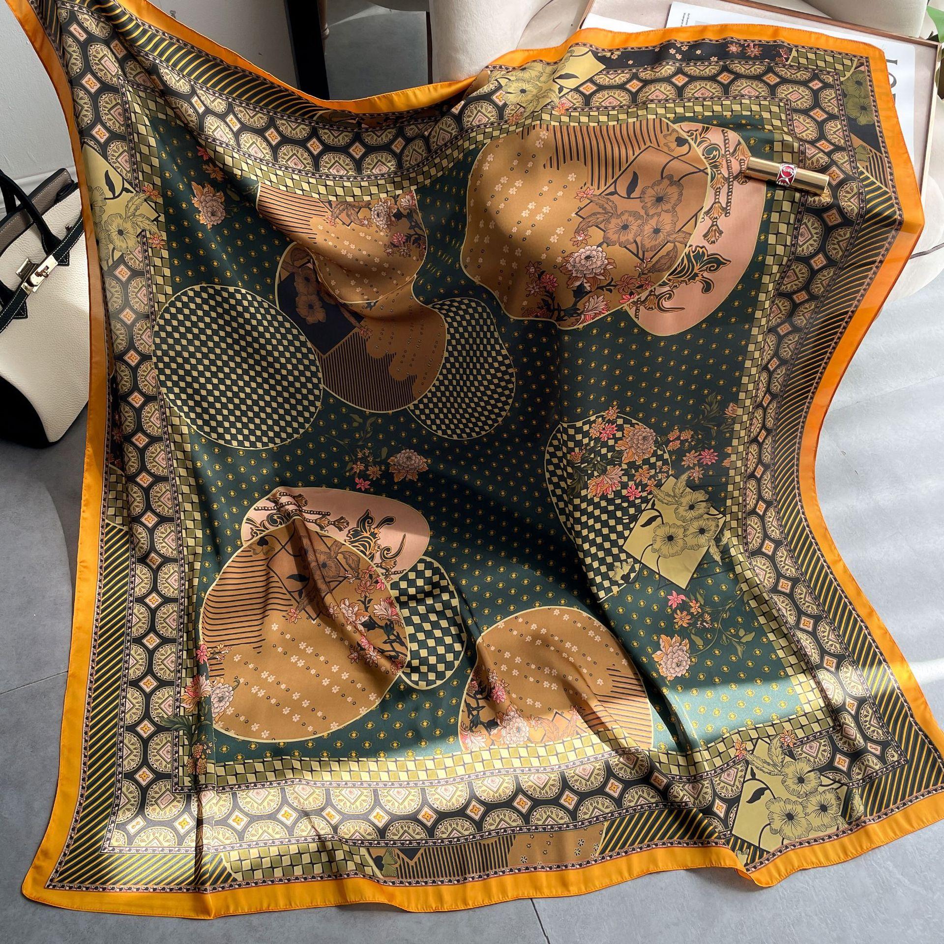 

Высококачественные роскошные шелковые шарфы, повязка на голову, шарфы, шейный шарф для женщин, шелковый шарф с цепочкой, женская декоративная шаль 110-110cm