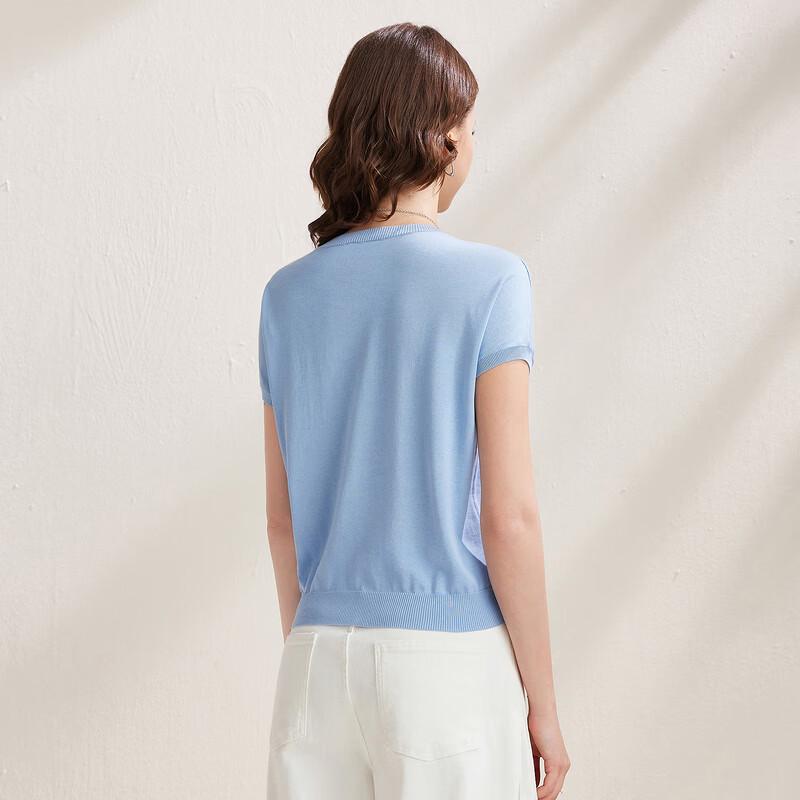Women's Silk Blend Rhinestone Knit Short Sleeve Top