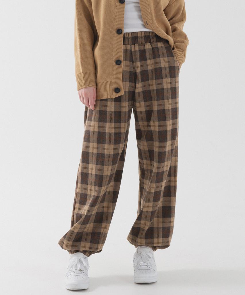 PIANER Tartan Check Wide Jogger Pants (Mocha)