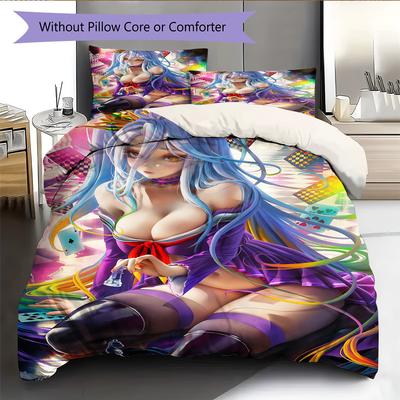 Anime Pattern Bedding Quilt Set Quilt Cover Pillowcase Home Decoration Birthday Gift (1 * Duvet Cover + 2 * Pillowcase, Without Core)