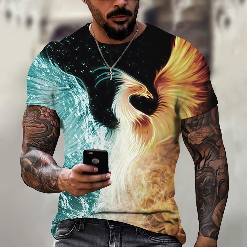 Zomer Vintage T-shirts voor Mannen 3D Feniks Grafische Print Mode Korte Mouw Hip Hop T-shirts Oversized T-shirt Vintage Kleding voor Mannen