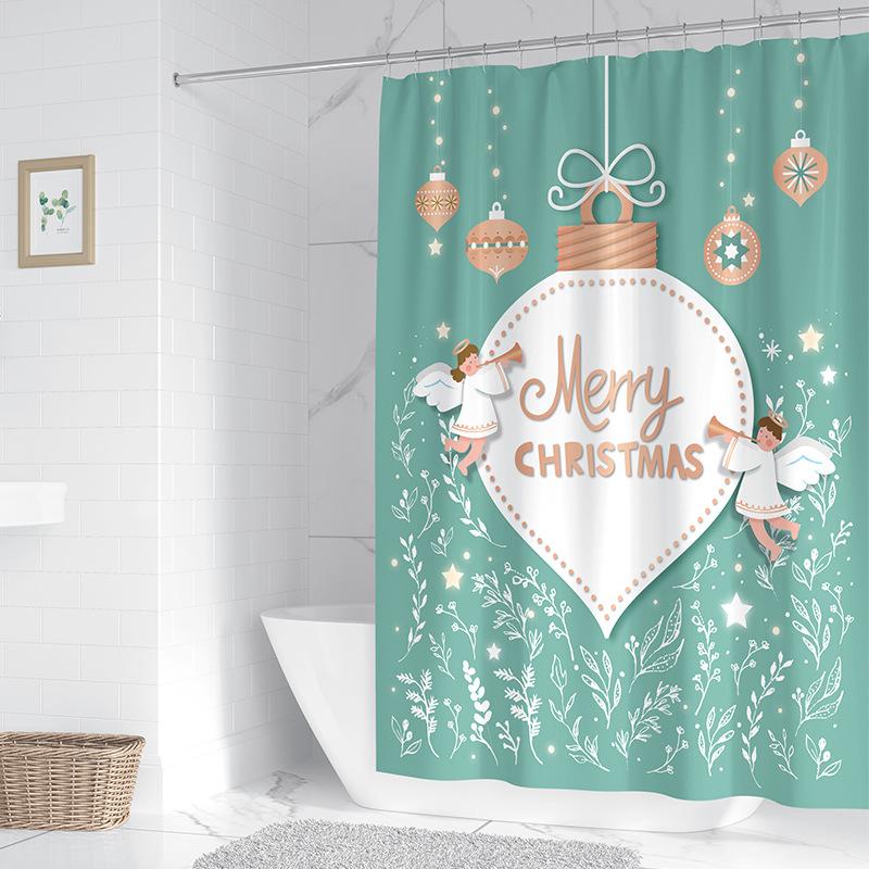 Cute Cartoon Christmas Washable Dirt-Resistant Shower Curtain Shower Head Waterproof Polyester Bath Curtain For Home Decor