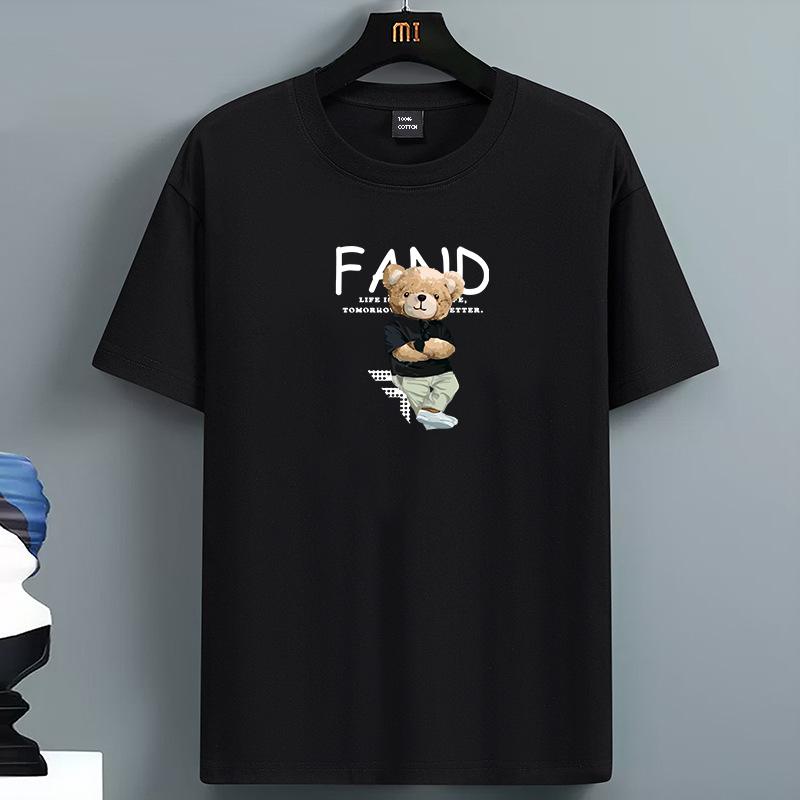 2026 Spring Summer  Cotton Fashionable Casual Bear Pattern Printed Sports Round Neck Short Sleeved Tshirt S