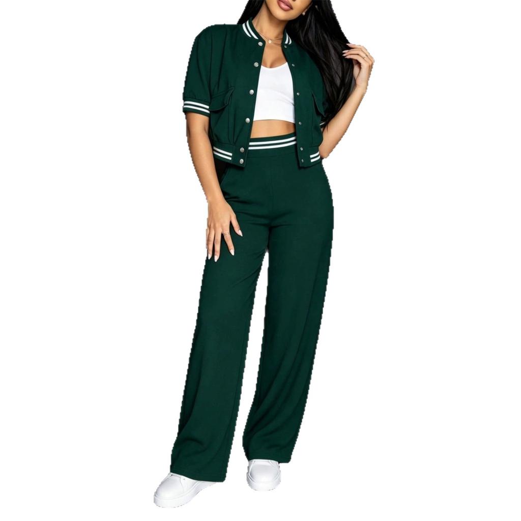 New spring and summer models in stock, two-piece set of short-sleeved baseball jersey and trousers, and women's fashion casual suit.
