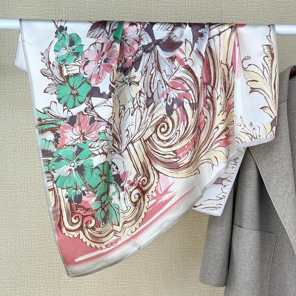 Guochao Chinese Landscape Painting Lotus Flower Versatile 100 Mulberry Silk Square Scarf Thin Shawl Women'S Silk Scarf Silk Scarf