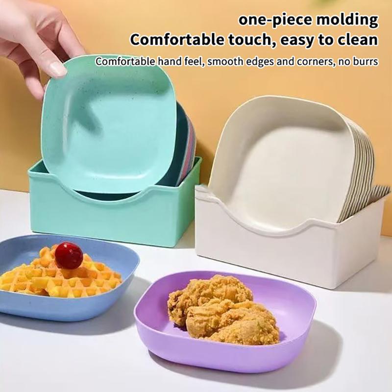 10Pcs Snack Plate Macaron Color Simple Straw Bone Spitting Plate Set Candy Fruit Cookie Cake Storage Tray Kitchen Accessories