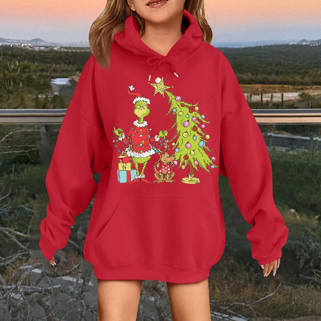 Children's Fashionable Casual Long-sleeved Loose Christmas Print Pullover Hooded Sweatshirt