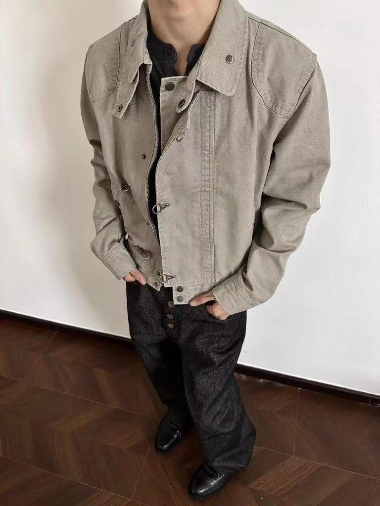 Men's High-End Retro Motorcycle Jacket – Autumn/Winter Vibe, High Street Trend Style Utility Outerwear