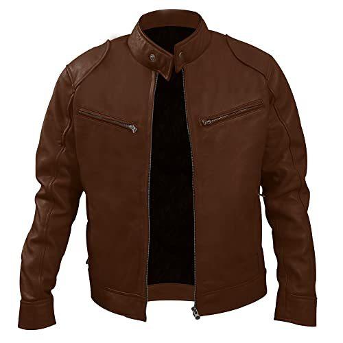 Business Gentleman Zip Cardigan Pocket Decorative PU Leather Stand-Up Collar Slim Leather Jacket Jacket