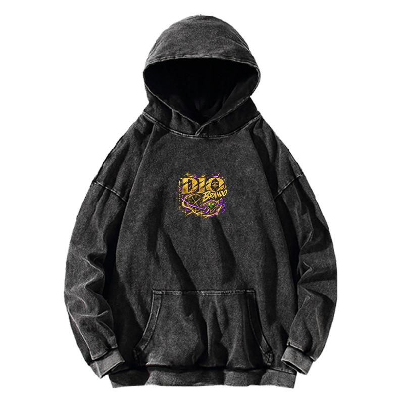 Anime JoJo's Bizarre Adventure Dio Brando Hoodies Vintage Washed Oversized Streetwear Men Long Sleeves 100% Cotton Hooded Tops