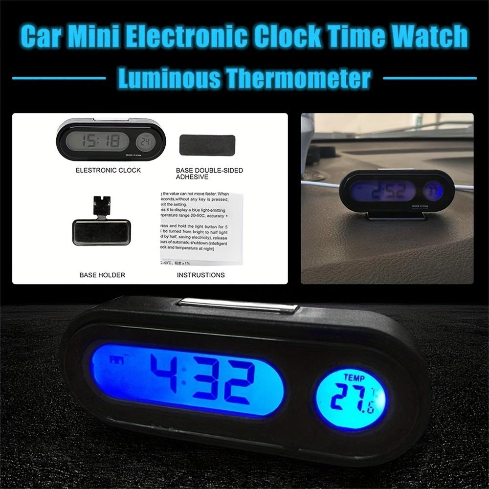 Compact Digital Car Clock - Luminous with LCD Backlight - Thermometer, Time Display, Car Interior Accessory