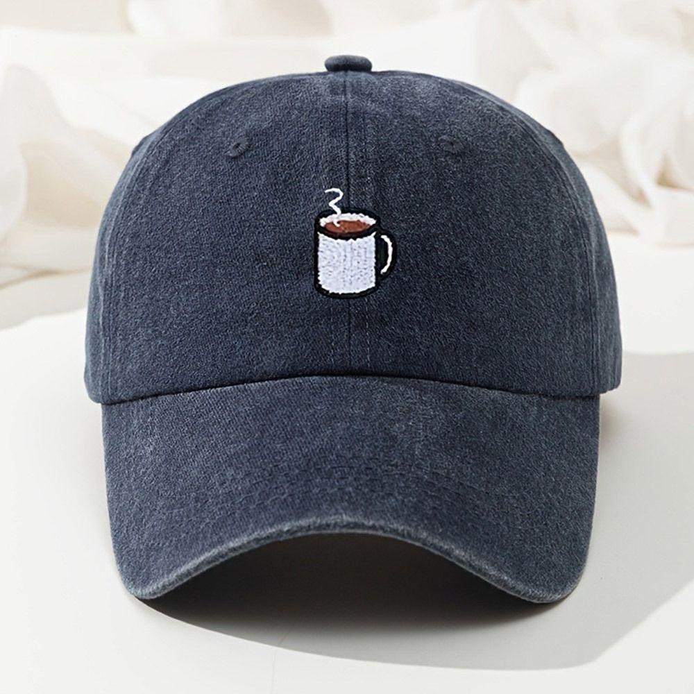 Embroidered Coffee Cup Baseball Cap Hip Hop Sun Hat Retro Distressed Baseball Cap Unisex