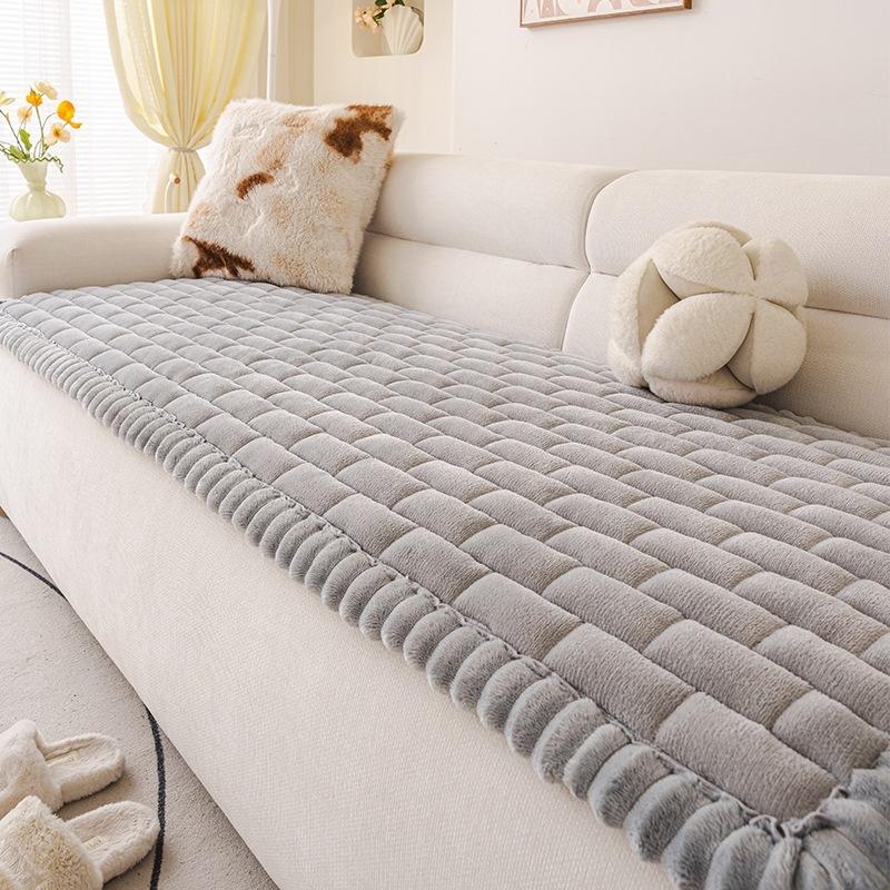 Light Luxury Style Sofa Cushion Milk Velvet 1-piece Straight Row Anti Slip Short Plush Couch Cushion Machine Washable Autumn Winter Seat Mat Pad