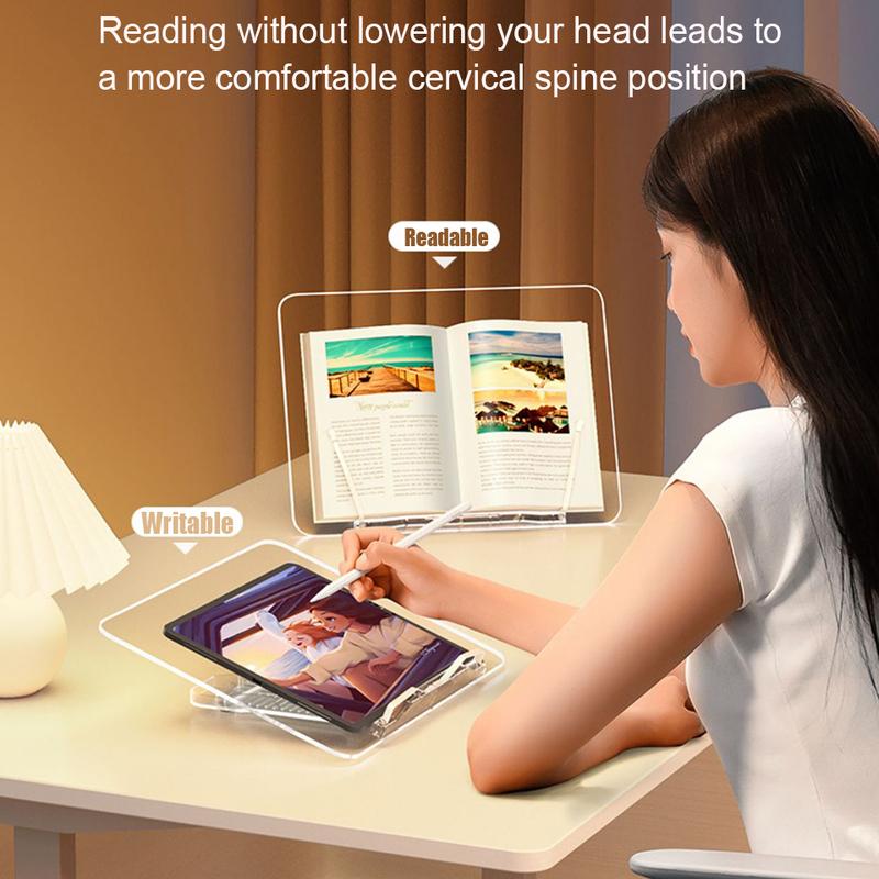 HKYC Transparent Book Stand with 13 Adjustable Height Portable Cookbook Holder Reading Bookstand for Laptop Tablet Macbook iPad
