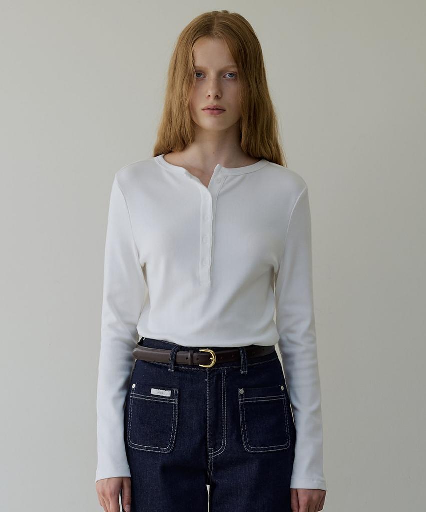 ARTID Cotton Modal Henley Neck Long Sleeve T-Shirt_Ivory