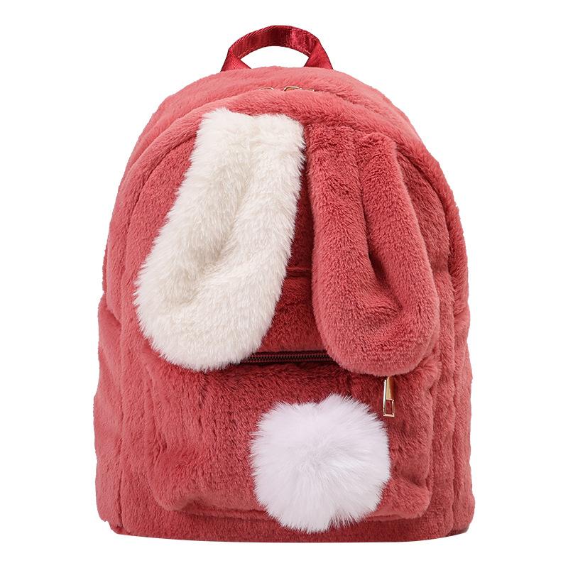 Schoolbag1011 New Fashion Personality Two-color Rabbit Ears Lamb Wool Bag Women's Japanese Cute Girl Travel Backpack