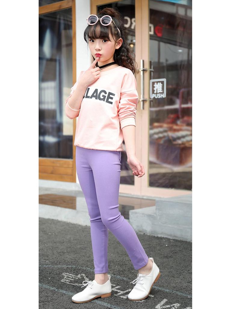 2022 Girls' Elastic Pencil Pants, Ages 3-12, Spring/Autumn Skinny Long Pants