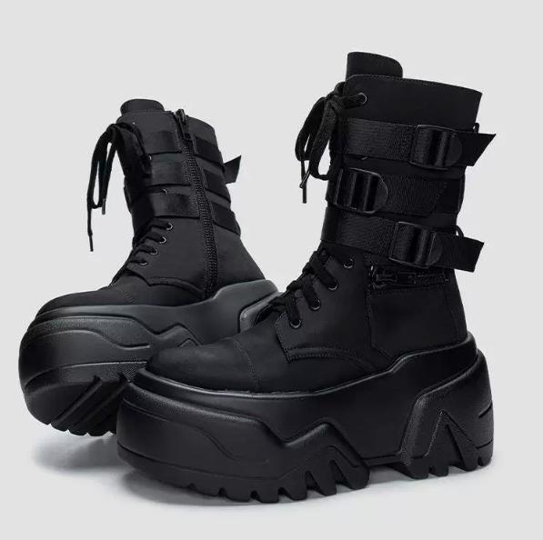 

Women s ankle boots, autumn genuine leather platform shoes, women s high-heeled breathable sneakers, 9cm platform wedge motorcyc 35