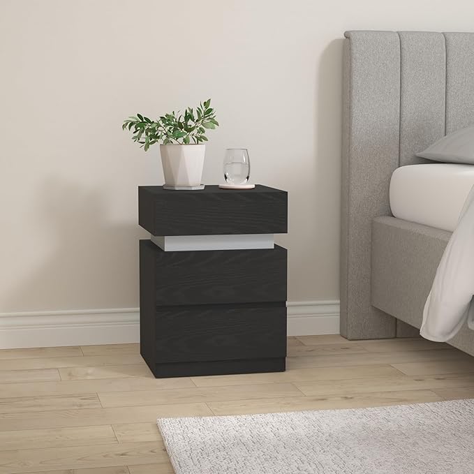 Vasagle LET630T56 Bedside Table with LED Lighting, Side Table, Bedside Cabinet, Sofa Table, Adjustable Colours, 3 Drawers, Bedroom, Modern