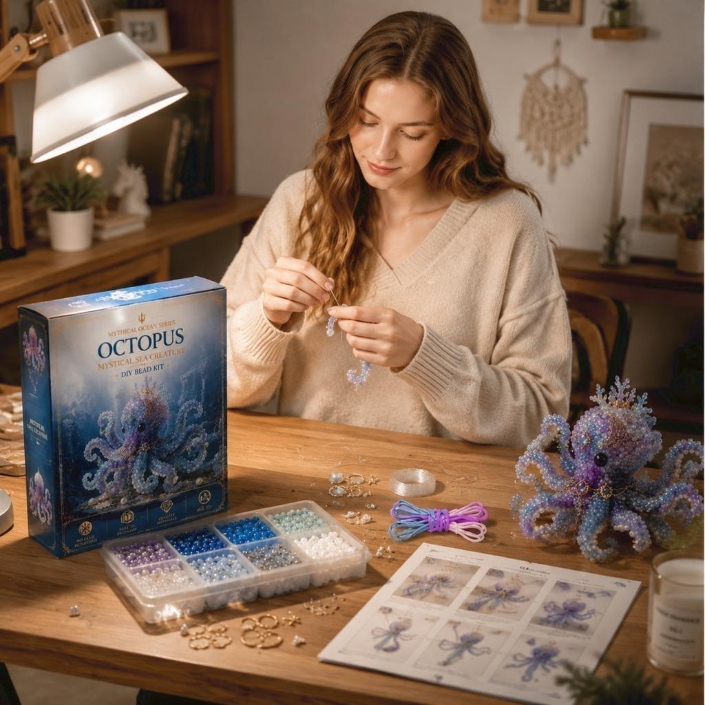 DIY Beaded Octopus Craft Kit Handmade Animal Model with Acrylic Beads for Creative Art Projects and Home Decoration