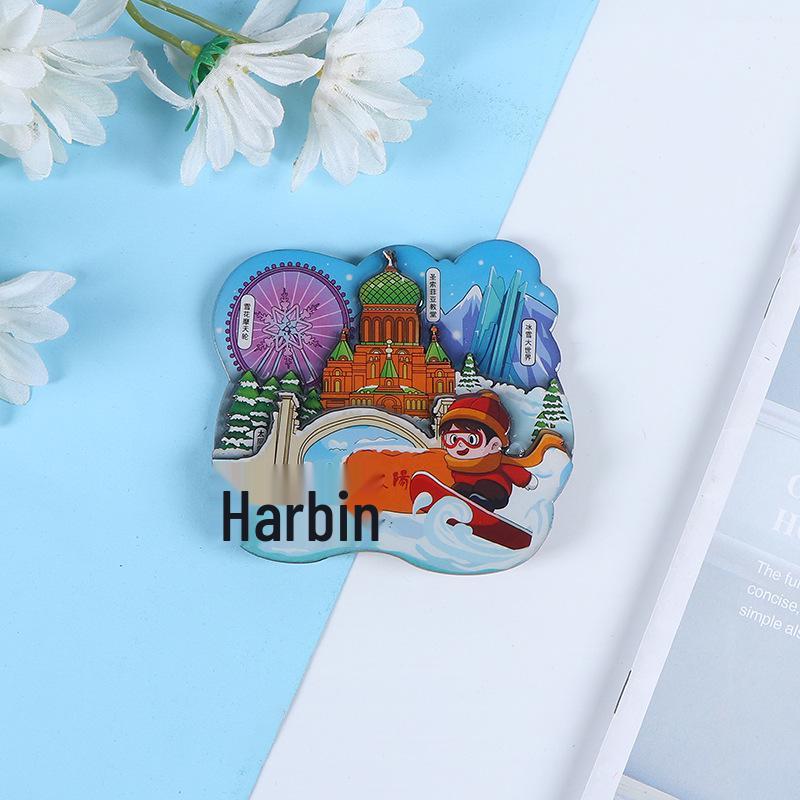 National City Scenic Cartoon Holz-Epoxid-Kühlschrankmagnet