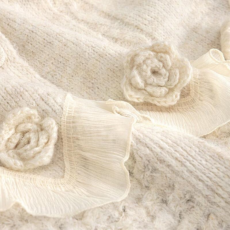 Shechi Women's Sweet Bowknot Knitted Vest with 3D Floral Lace