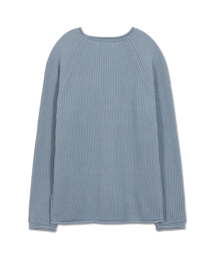 WEST GRAND BOULEVARD French Oversized Raglan Ribbed Cotton Knit Baby Blue