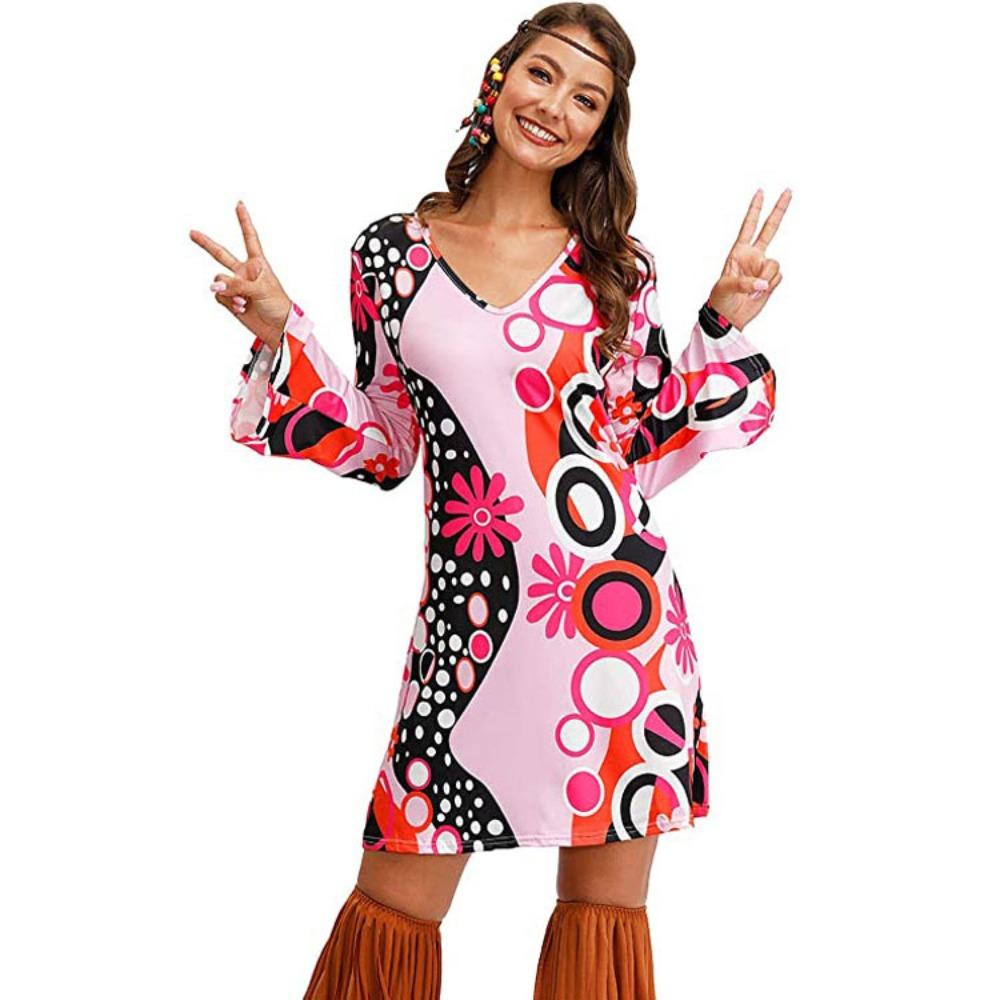 70s Hippie Halloween Printed Women's Dress